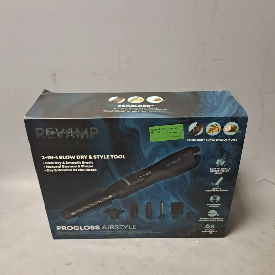 BOXED REVAMP PROFESSIONAL PROGLOSS 1200W AIRSTYLE 2-IN-1 BLOW DRY & STYLE TOOL DR-1250A-GB