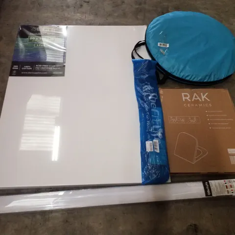 PALLET CONTAINING ASSORTED PRODUCTS INCLUDING STRETCHED CANVAS 80×100CM, ROLLER BLIND, TOILET SEAT, HIKING WALKING STICK & POP UP TENT