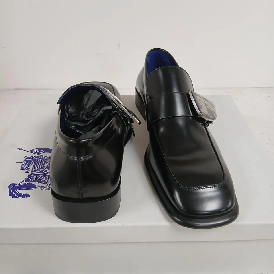 BURBERRY LEATHER LOAFERS, BLACK, BUCKLE STRAP – UK 10 (EU 44) 