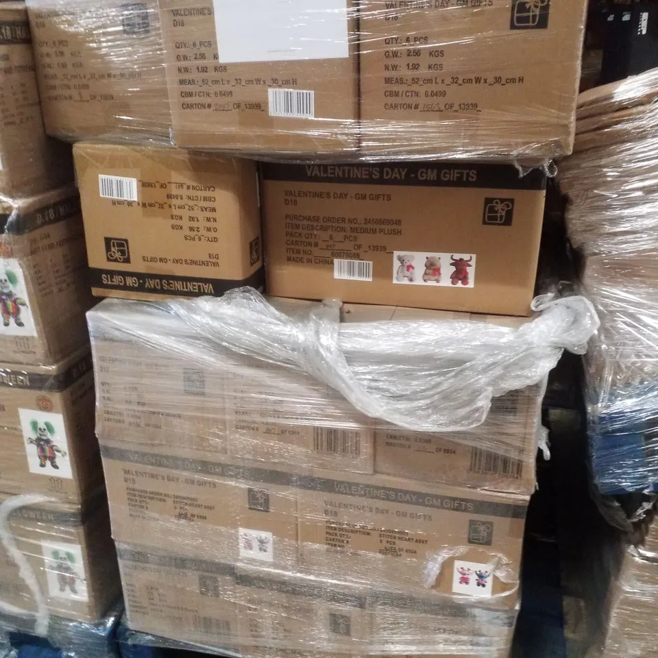 PALLET CONTAINING LARGE QUANTITY OF BRAND NEW ANIMAL & STITCH VALENTINE'S PLUSHES