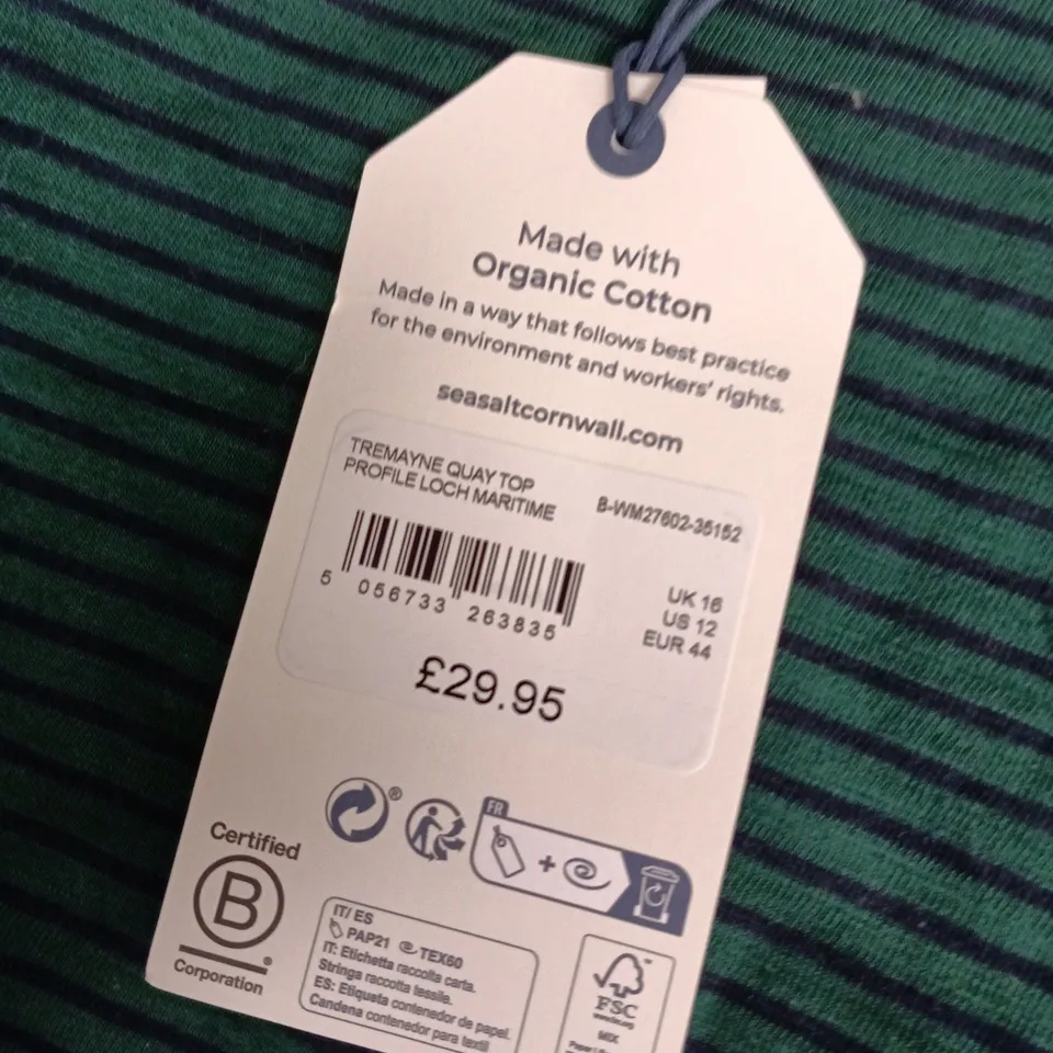 SEA SALT CORNWALL WOMEN’S TOP – ORGANIC COTTON, UK 16