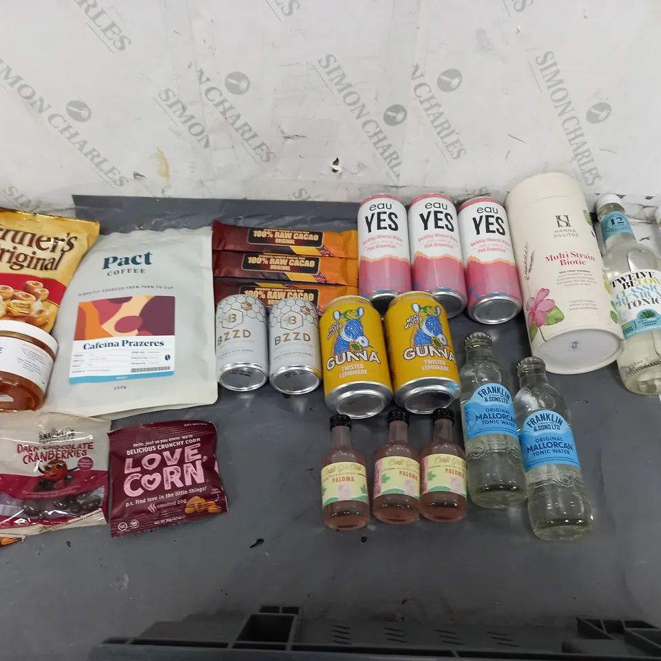 APPROXIMATELY 8 ASSORTED FOOD ITEMS TO INCLUDE - WEATHERS ORIGINAL, PACT COFFE, AND MULTI STRAIN BIOTIC ETC. 