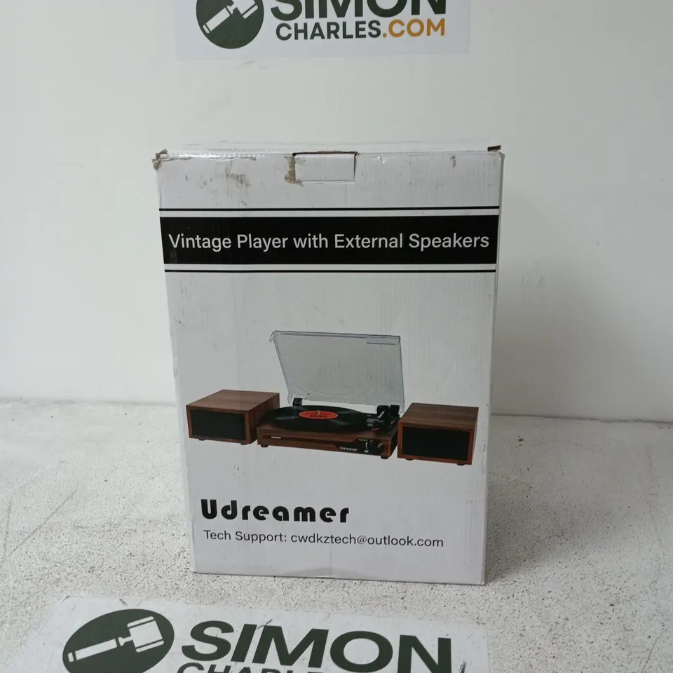 UDREAMER VINTAGE TURNTABLE WITH EXTERNAL SPEAKERS – BOXED