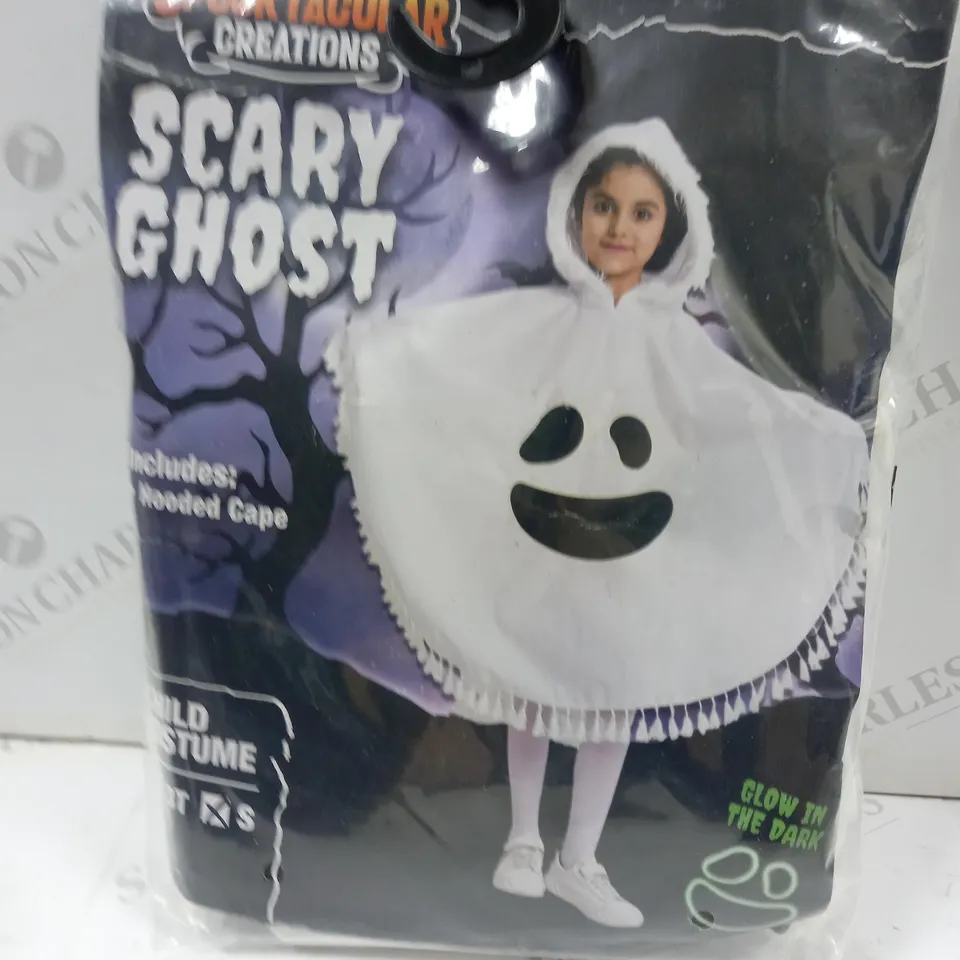 2 ASSORTED FANCY DRESS COSTUMES TO INCLUDE; SPOOKTACULAR CREATIONS SCVARY GHOST CHILD COSTUME SMALL AND SKELETON DRESS XS