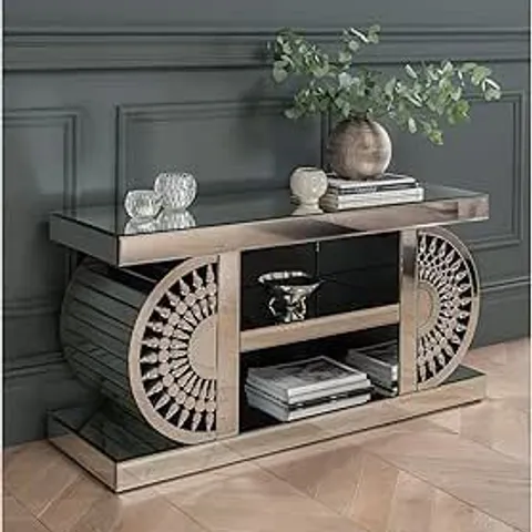 BOXED HOMESDIRECT365 ART DECO CRYSTAL MIRRORED TV UNIT