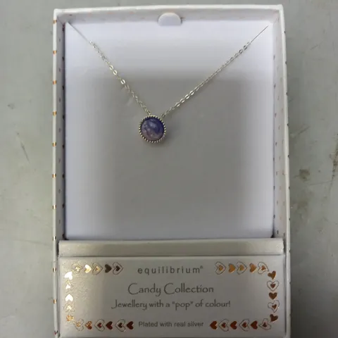 EQUILIBRIUM CANDY COLLECTION SILVER PLATED NECKLACE W. PURPLE GEMSTONE DETAIL