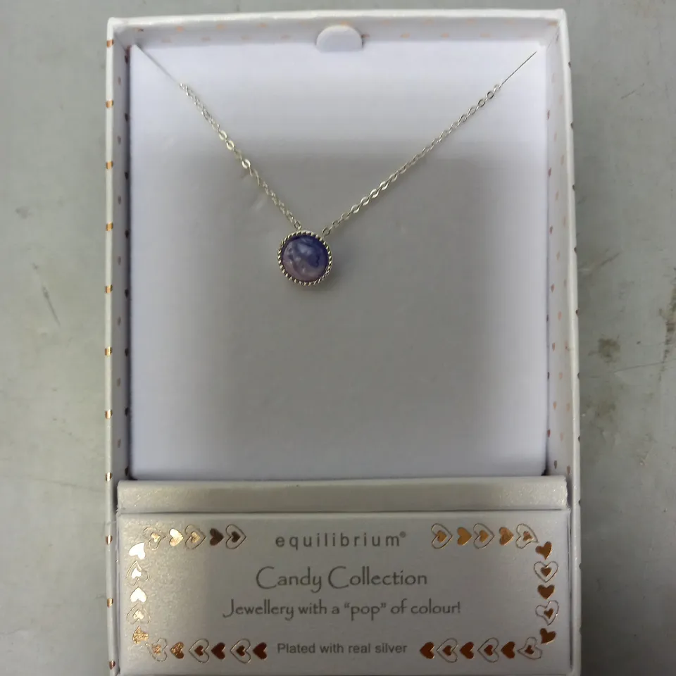 EQUILIBRIUM CANDY COLLECTION SILVER PLATED NECKLACE W. PURPLE GEMSTONE DETAIL