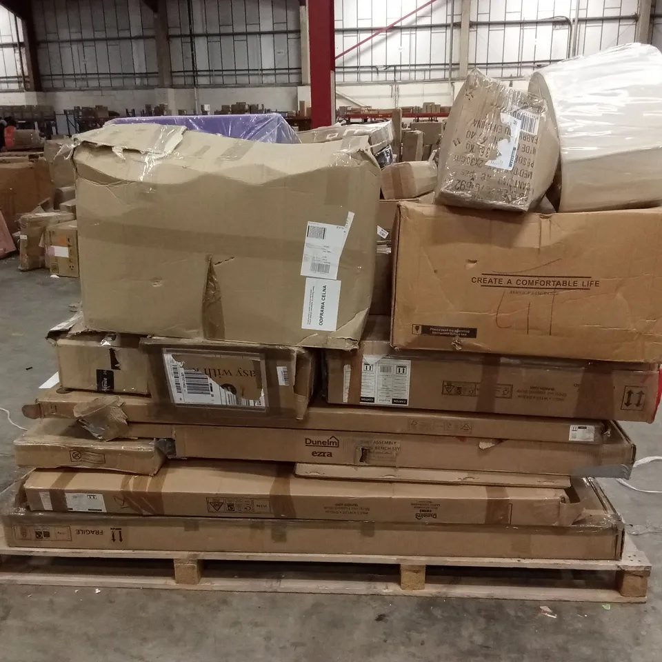 PALLET OF ASSORTED DESIGNER FURNITURE PARTS AND PIECES 