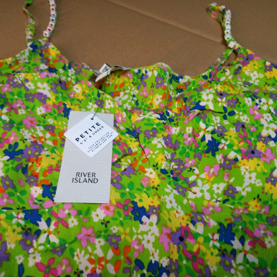 RIVER ISLAND CREPE STYLE GREEN FLORAL SLEEVELESS TOP - SIZE 14