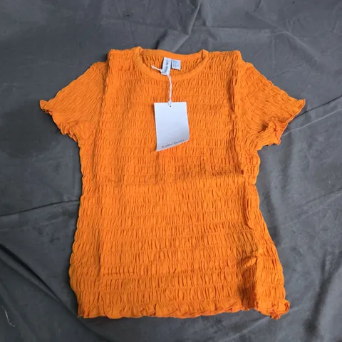 & OTHER STORIES ORANGE SMOCKED TOP, SHORT PUFF SLEEVES, XS