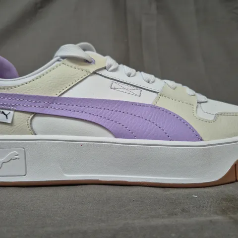 BOXED PAIR OF PUMA CARINA STREET SHOES IN WHITE/CREAM/PURPLE UK SIZE 7