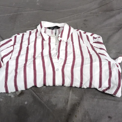 NOBODY'S CHILD WHITE & BURGUNDY STRIPED SHIRT – UK12