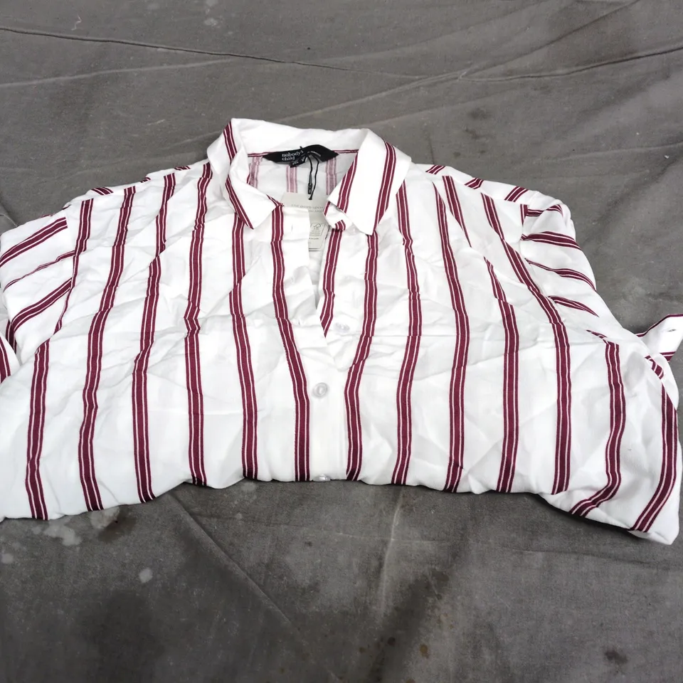 NOBODY'S CHILD WHITE & BURGUNDY STRIPED SHIRT – UK12