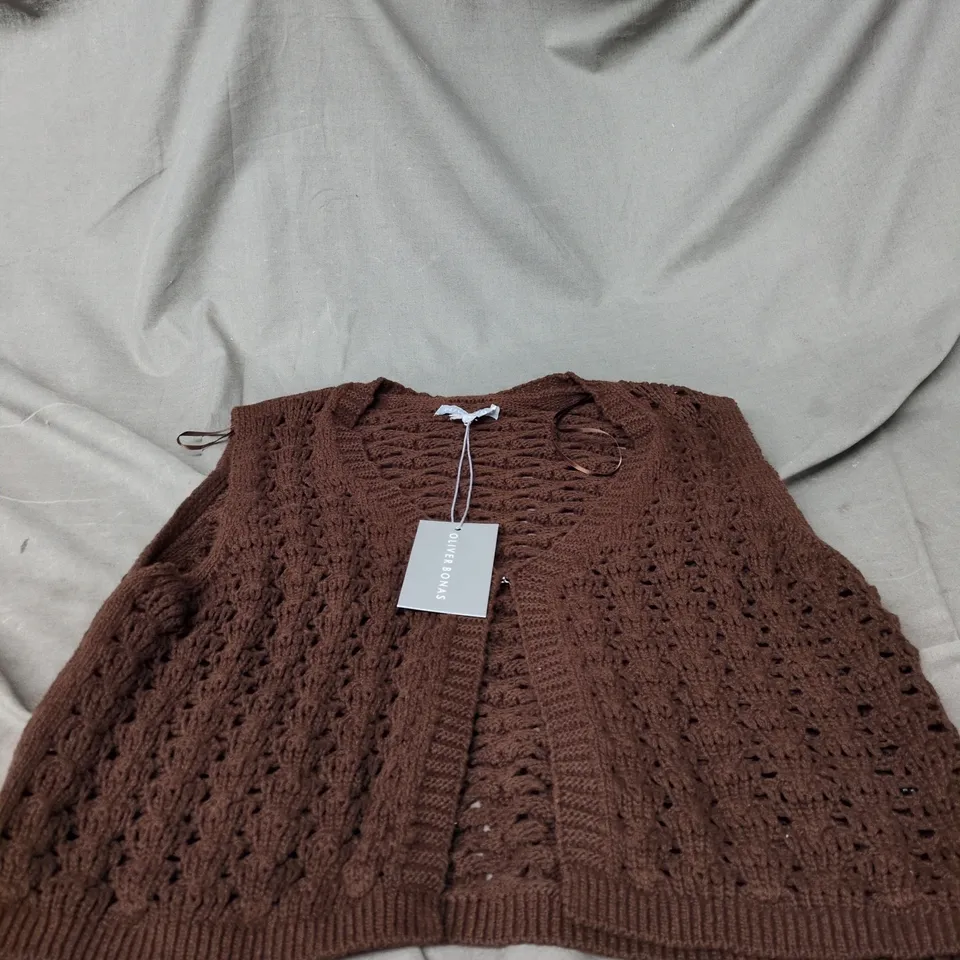 OLIVER BONAS BROWN EDGE TO EDGE STITCHY WAIST COAT WITH TAGS SIZE 6