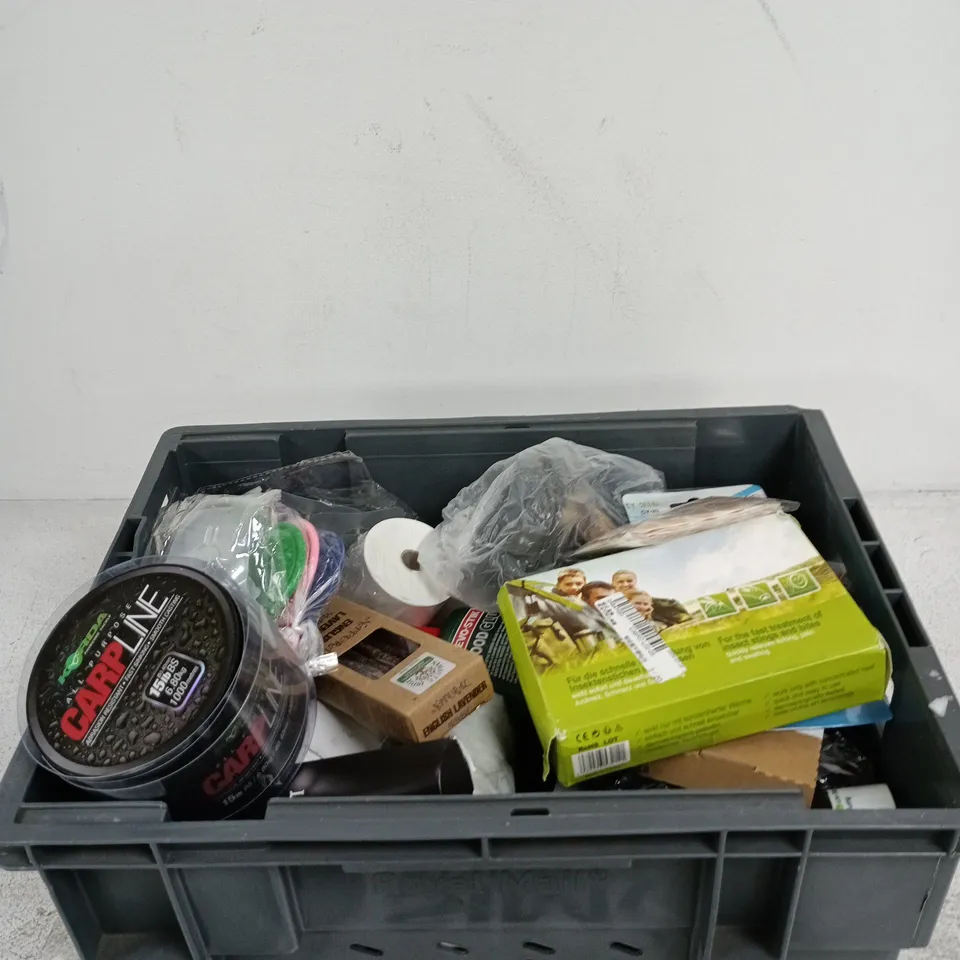 APPROXIMATELY 20 ASSORTED ITEMS INCLUDING TILL PAPER, NATURAL ENGLISH LAVENDAR MASALA INCENSE AND CARP LINE
