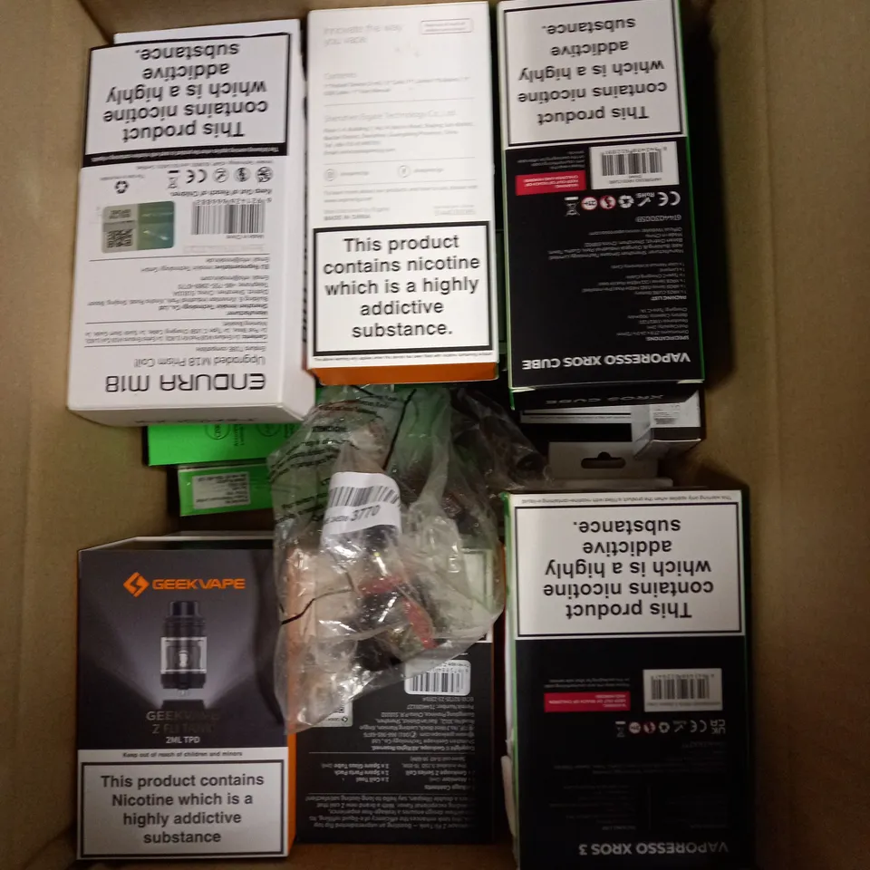 APPROXIMATELY 20 ASSORTED E-CIGARETTE PRODUCTS/ACCESSORIES TO INCLUDE VAPORESSO, ASPIRE, SMOK ETC 