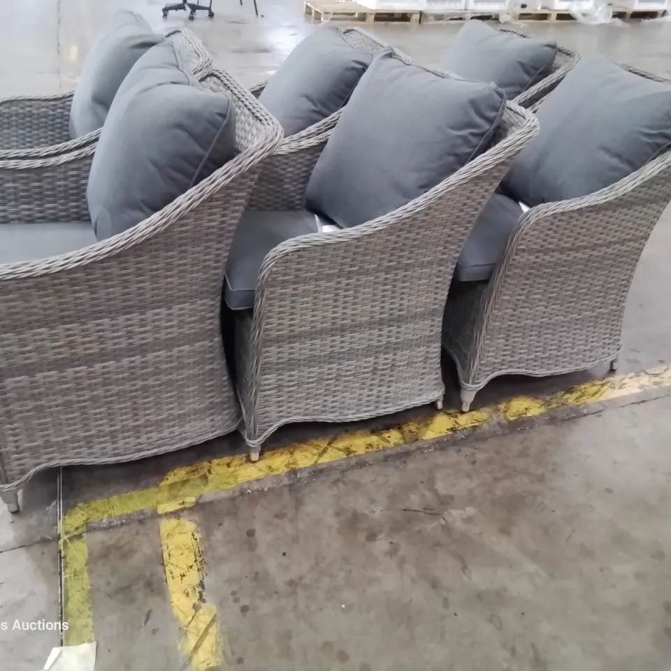 SET OF 6 AGREY RATTAN DINING ARMCHAIRS WITH CUSHIONS 