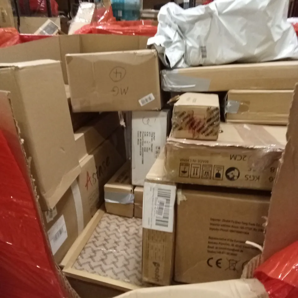 PALLET OF ASSORTED HOUSEHOLD GOODS AND PRODUCTS TO INCLUDE; WALL CLOCK, FOOT MASSAGER, KIDS GAME ETC