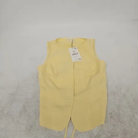 STRADIVARIUS WOMEN'S SLEEVELESS BUTTON-FRONT VEST – PALE YELLOW, UK 8 (EU S, US S)