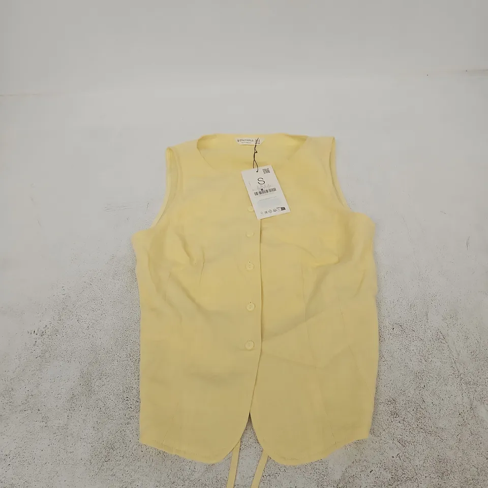 STRADIVARIUS WOMEN'S SLEEVELESS BUTTON-FRONT VEST – PALE YELLOW, UK 8 (EU S, US S)