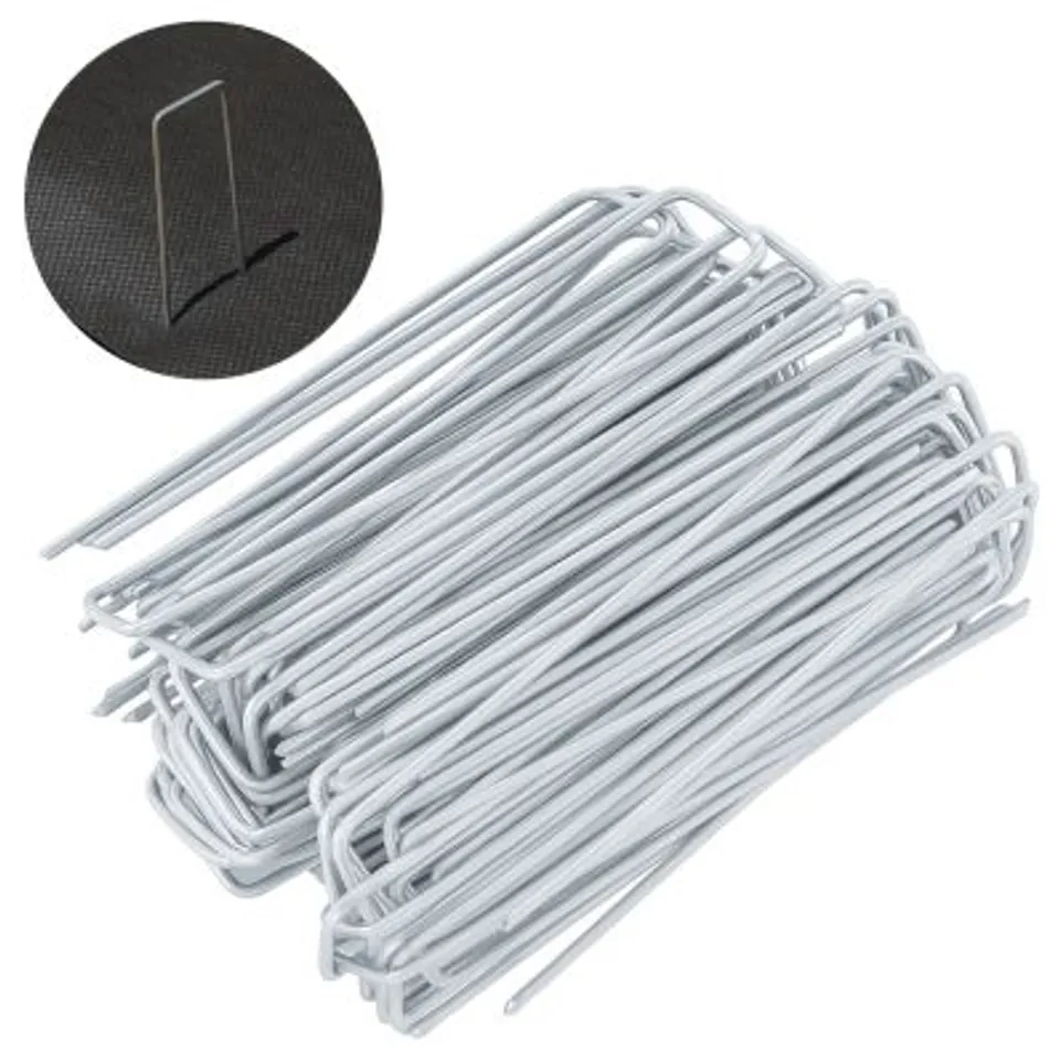 100X GALVANISED STEEL WEED MEMBRANE PINS GROUND STAKES GARDEN PEGS - 6 INCH