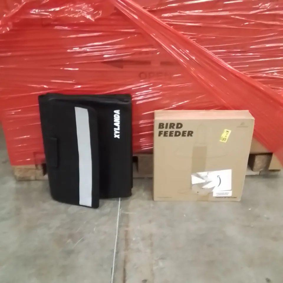 PALLET OF ASSORTED HOUSEHOLD GOODS AND PRODUCTS TO INCLUDE;BIRD FEEDER,FOLDER