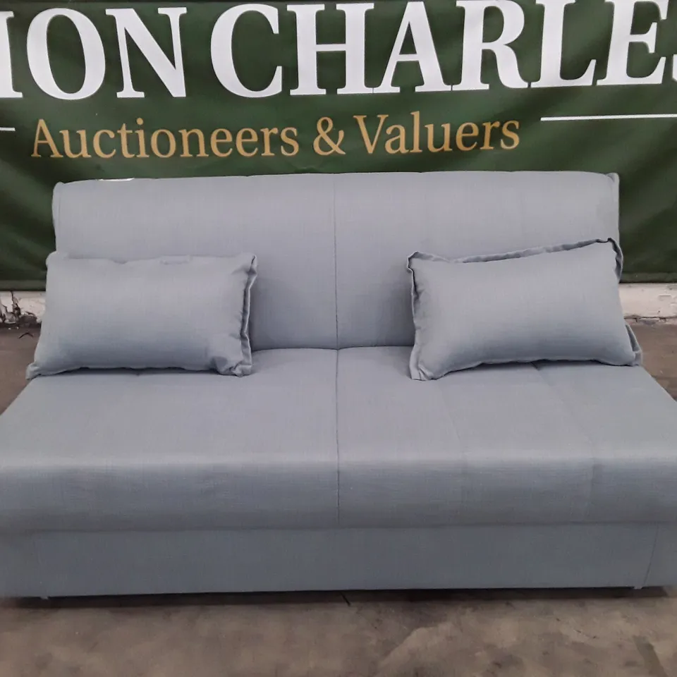 QUALITY DESIGNER APPLEY 2 SEATER SOFA BED - VINTAGE BLUE FABRIC