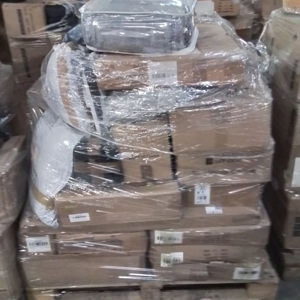 PALLET CONTAINING VARIOUS ASSORTED BOXED ITEMS TO INCLUDE: SHOE STORAGE UNIT, PET GATE, ELECTRIC UNDER BLANKET ECT.