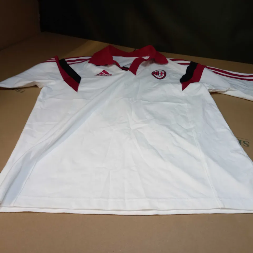 ADIDAS WHITE/RED LOGO SHORT SLEEVE POLO - MEDIUM 