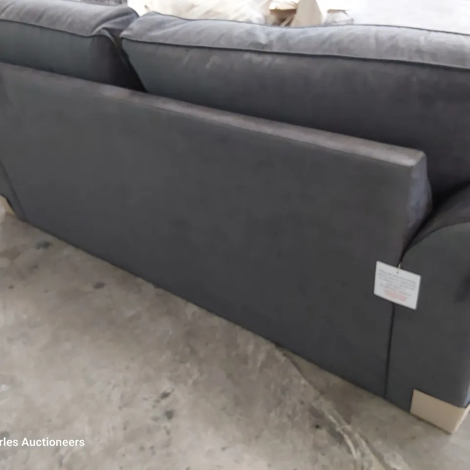 DESIGNER SCROLL ARM THREE SEATER SOFA GREY FABRIC 