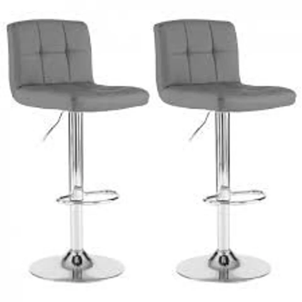 BOXED PAIR OF NEO FAUX LEATHER GREY BAR STOOLS WITH CHROME BASE (1 BOX)