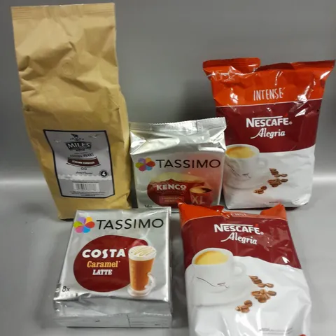 APPROXIMATELY 7 COFFEE PRODUCTS TO INCLUDE TASSIMO CARAMEL LATTE, MILES COFFEE BEANS, NESCAFE ALGERIA ETC