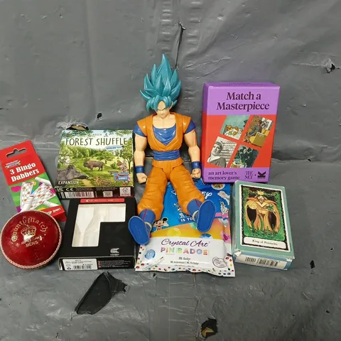 TOTE OF ASSORTED TOYS AND ACCESSORIES TO INCLUDE; KOSCH FOREST SHUFFLE, DISNEY CRYSTAL CART PIN BADGE AND 3 BINGO DABBERS