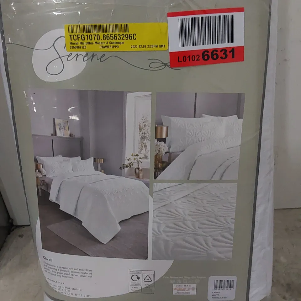 BAGGED MUSAB MICROFIBRE MODERN & CONTEMPORARY DUVET COVER SET - WHITE // SIZE: KING 