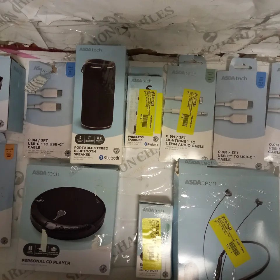 LOT OF 11 TO INCLUDE ASDA TECH USB CABLE, BLUETOOTH NECKBAND, ECT.