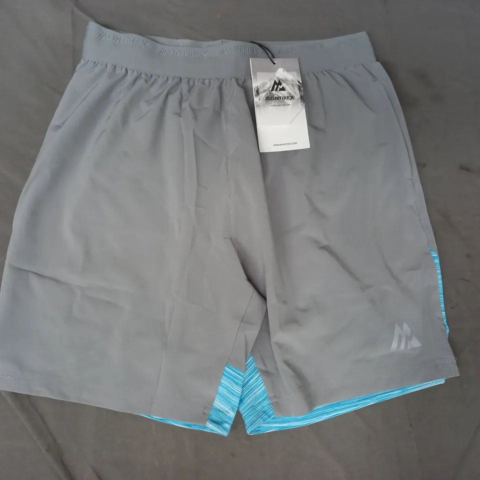 MONTIREX TRAIL PANEL 2.0 SHORTS IN PLATINUM GREY/BLUE SIZE SMALL