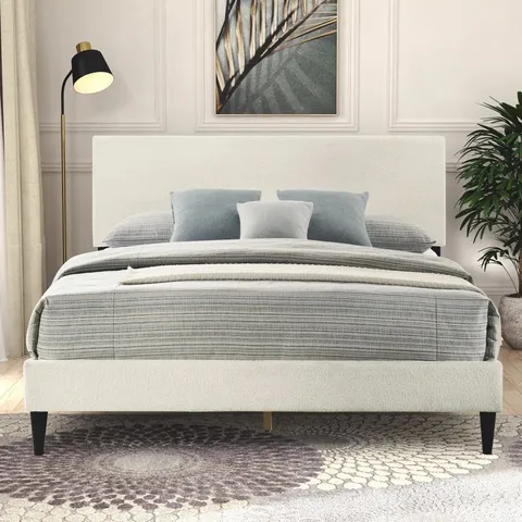 BOXED BAYSON ADIANEY UPHOLSTERED DOUBLE BED - CREAM (1 BOX)