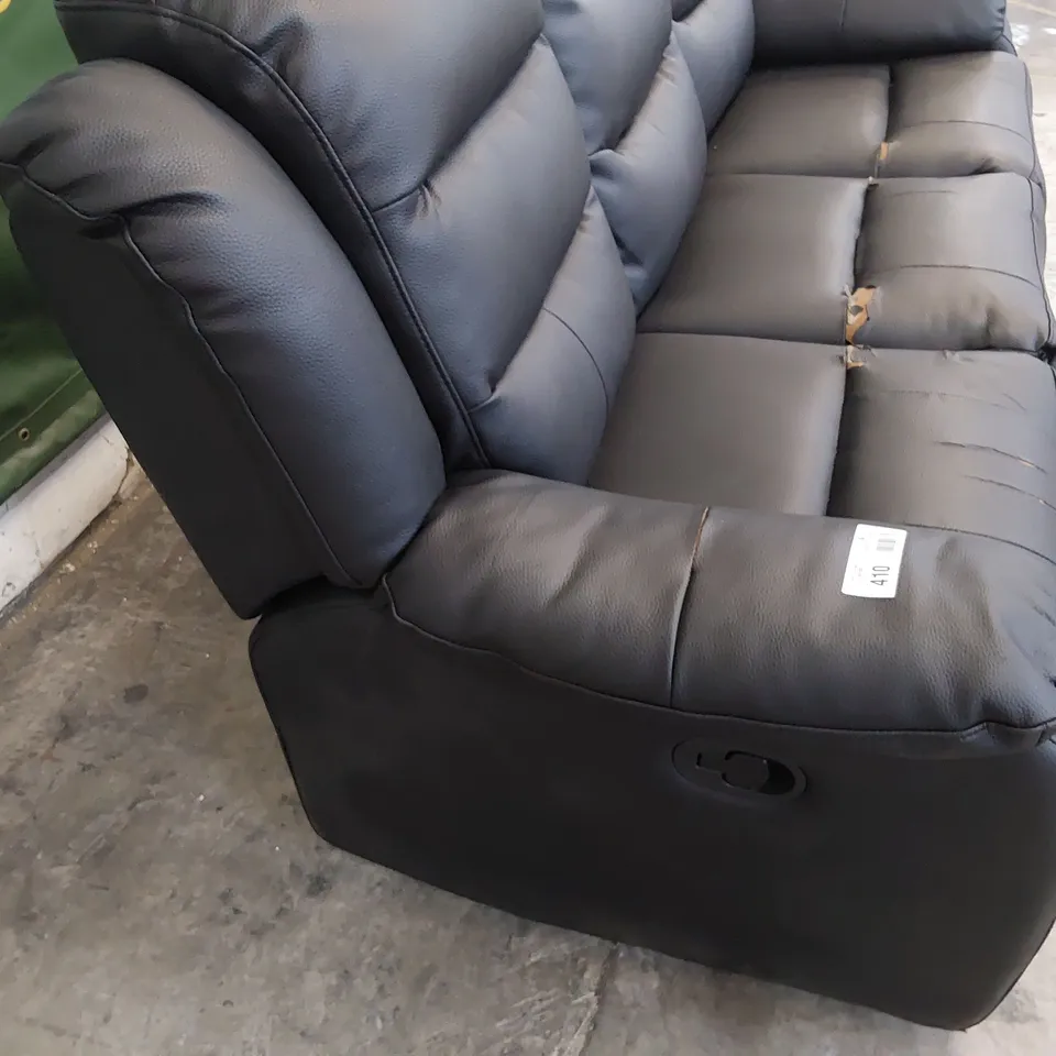 DESIGNER MANUAL RECLINING THREE SEATER SOFA BLACK FAUX LEATHER 