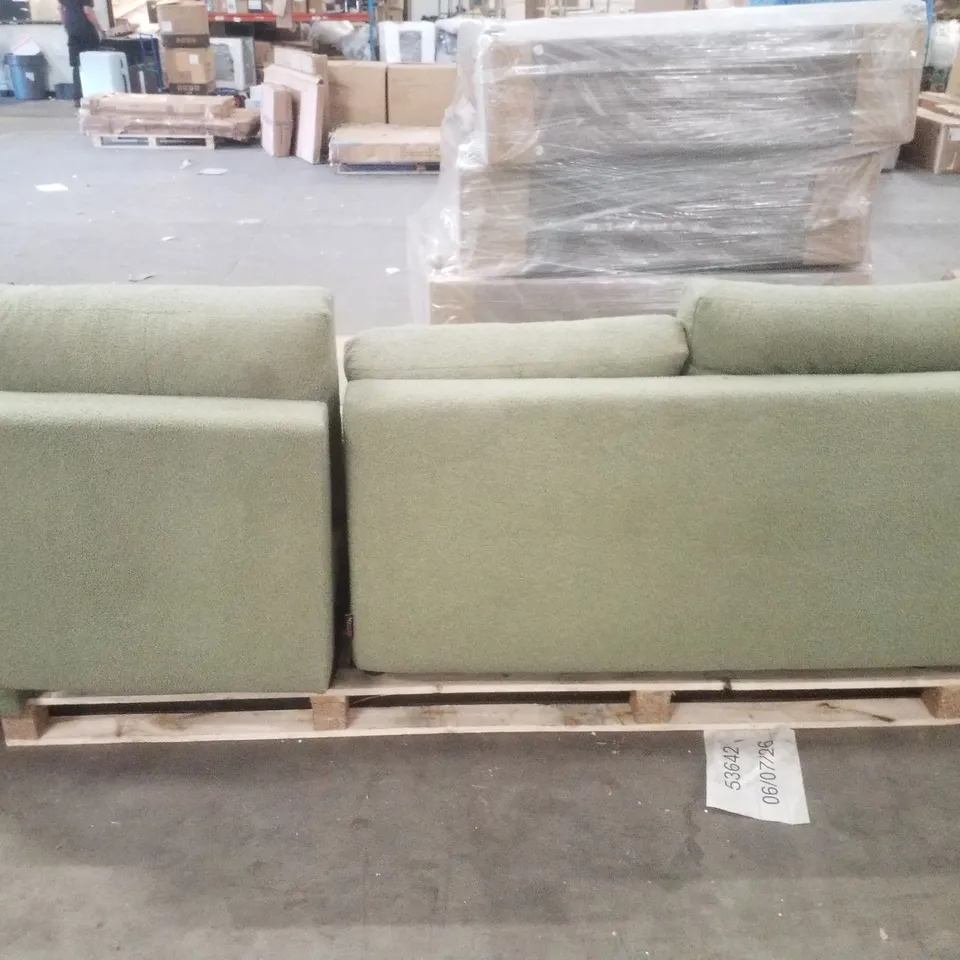 DESIGNER 4 SEATER SOFA, LHS CHAISE END - GREEN FABRIC