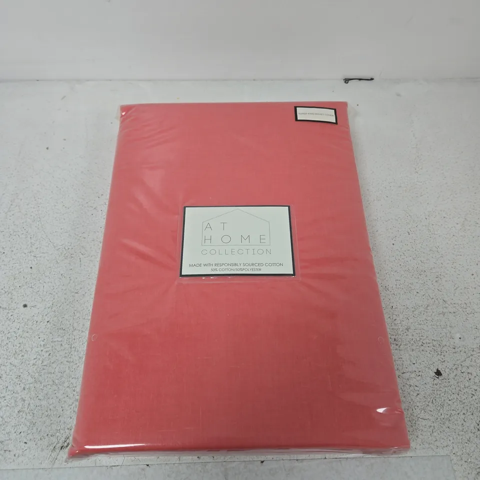 AT HOME COLLECTION SUPER KING DUVET COVER – CORAL PINK