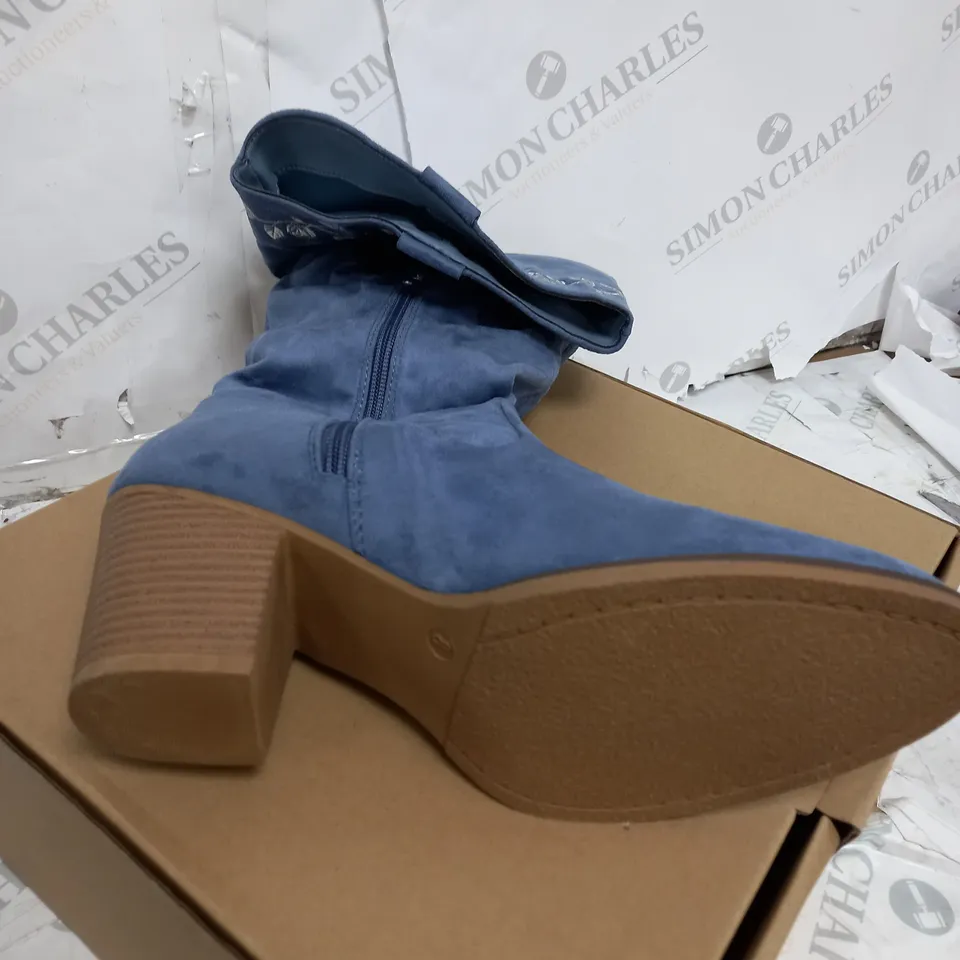 BOXED JOE BROWNS BLUE HEELED HIGH BOOTS - UK SIZE 8