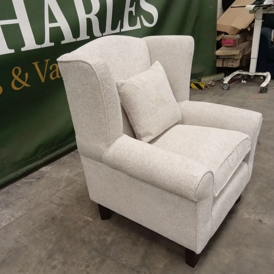 DENTON CHUNKY WEAVE FABRIC WING CHAIR RRP £379