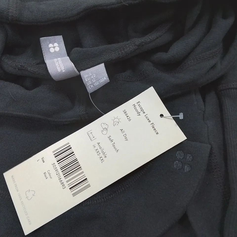 SWEATY BETTY ESCAPE LUXE FLEECE HOOD IN BLACK - L