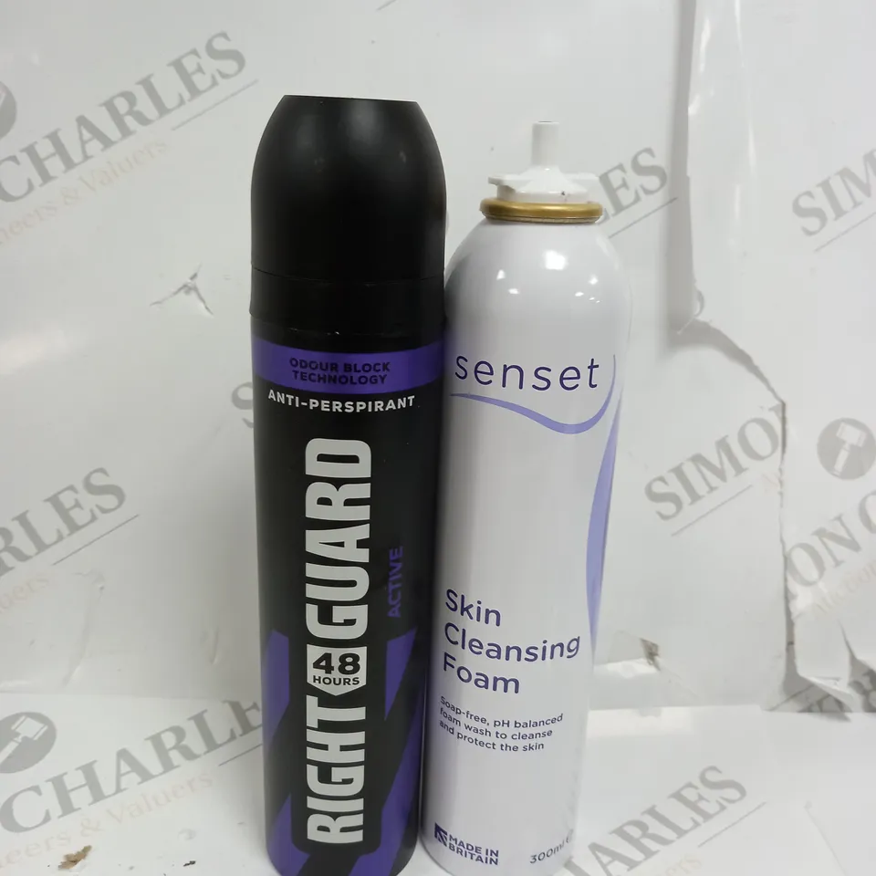 BOX OF APPROX 10 ASSORTED AEROSOLS TO INCLUDE - RIGHT GUARD ACTIVE - SENSET SKIN CLEANSING FOAM