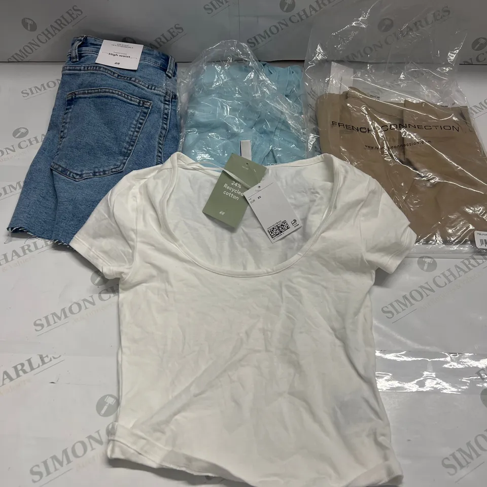 LARGE BOX OF ASSORTED BAGGED AND UNBAGGED CLOTHING TO INCLUDE H&M, ZARA AND FRENCH CONNECTION