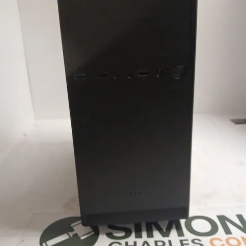 BLACK DESKTOP PC TOWER WITH FRONT USB PORTS AND INTEGRATED TOP HANDLE CASE ONLY