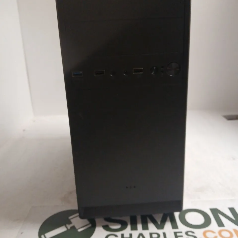 BLACK DESKTOP PC TOWER WITH FRONT USB PORTS AND INTEGRATED TOP HANDLE CASE ONLY