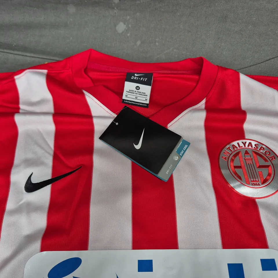 ANTALYASPOR HOME FOOTBALL SHIRT (ETO'O 9) – NIKE DRI-FIT, RED/WHITE STRIPES, SIZE M