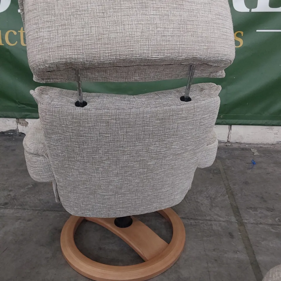 QUALITY BRITISH DESIGNER G PLAN BERGEN CHAIR & FOOTSTOOL FARROW HAZE FABRIC