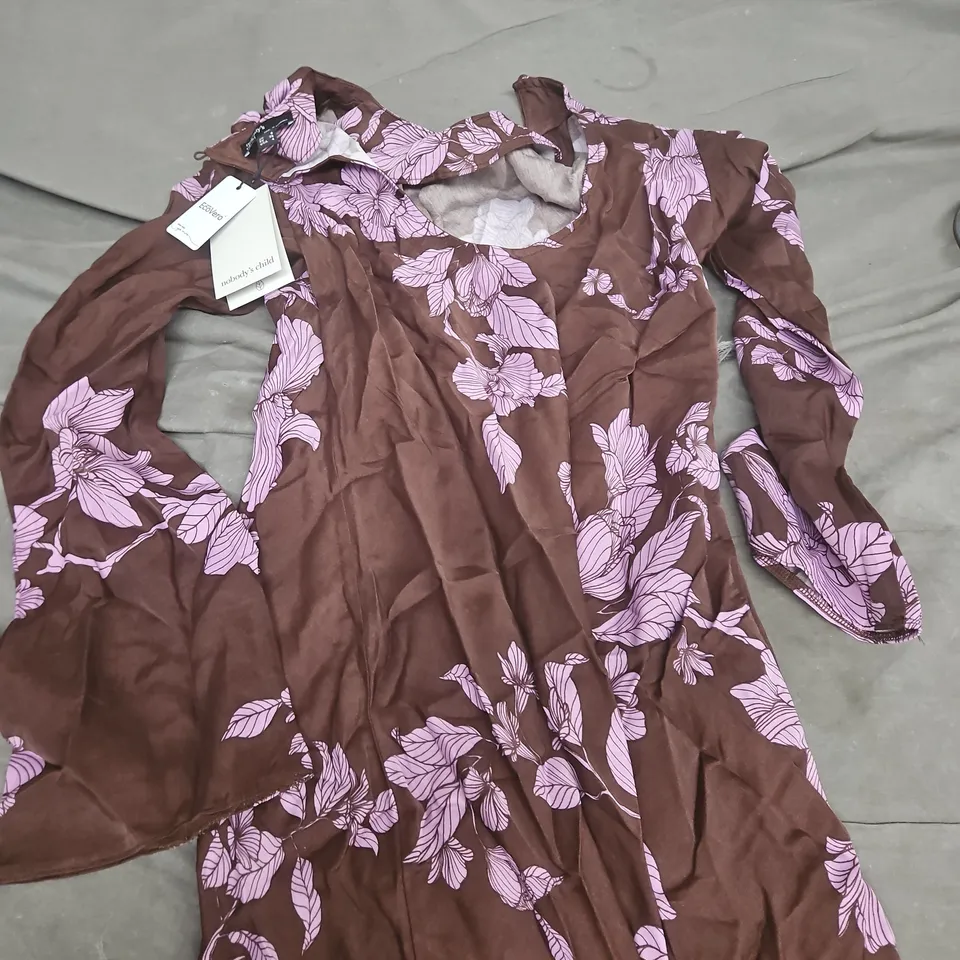 NOBODY'S CHILD SHILOH MIDAXI DRESS - BROWN WITH PINK FLORAL, UK8